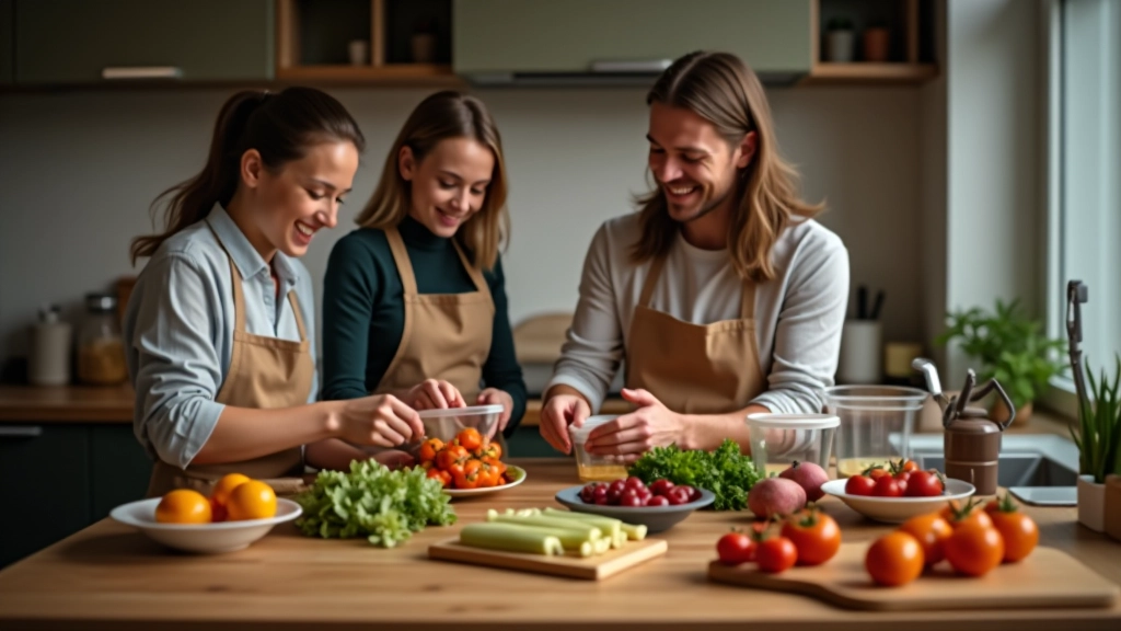 Rodina připravuje potraviny a organizuje jídla do boxů na týden