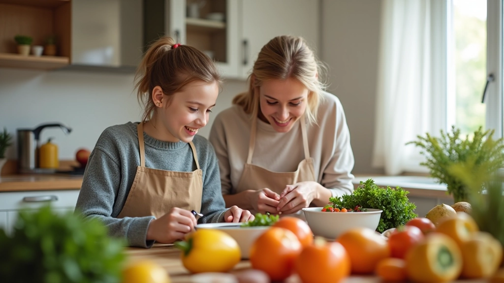 Rodina připravuje jídlo v kuchyni