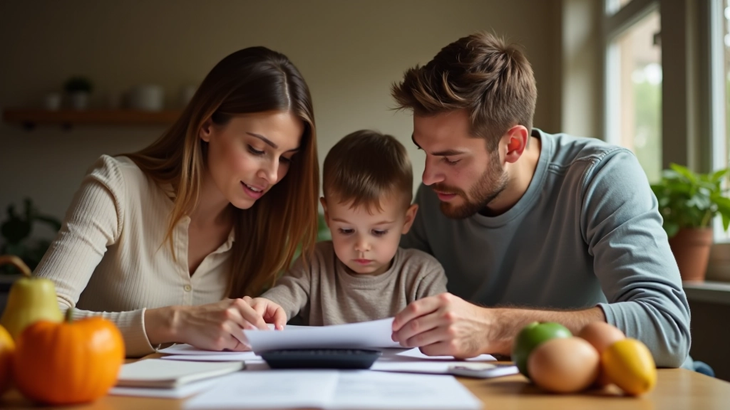 Rodinná tabulka s financemi a naplánovaným rozpočtem, společný pohled na měsíční výdaje