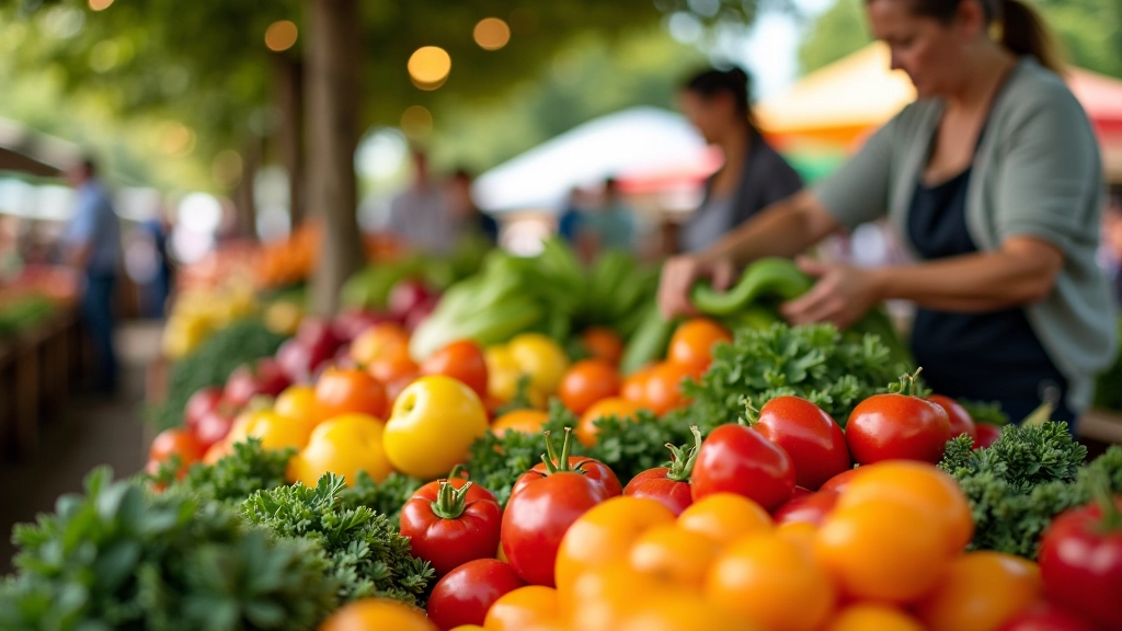 Farmářský trh se zeleninou a ovocem v přírodním světle