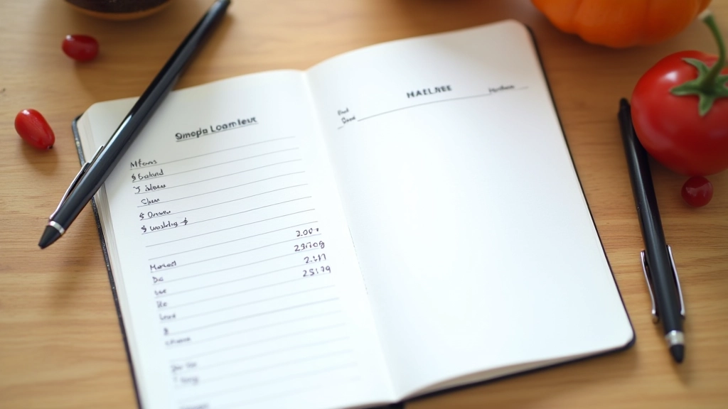 Nákupní seznam napsaný rukou s kategoriemi potravin a cenovými poznámkami