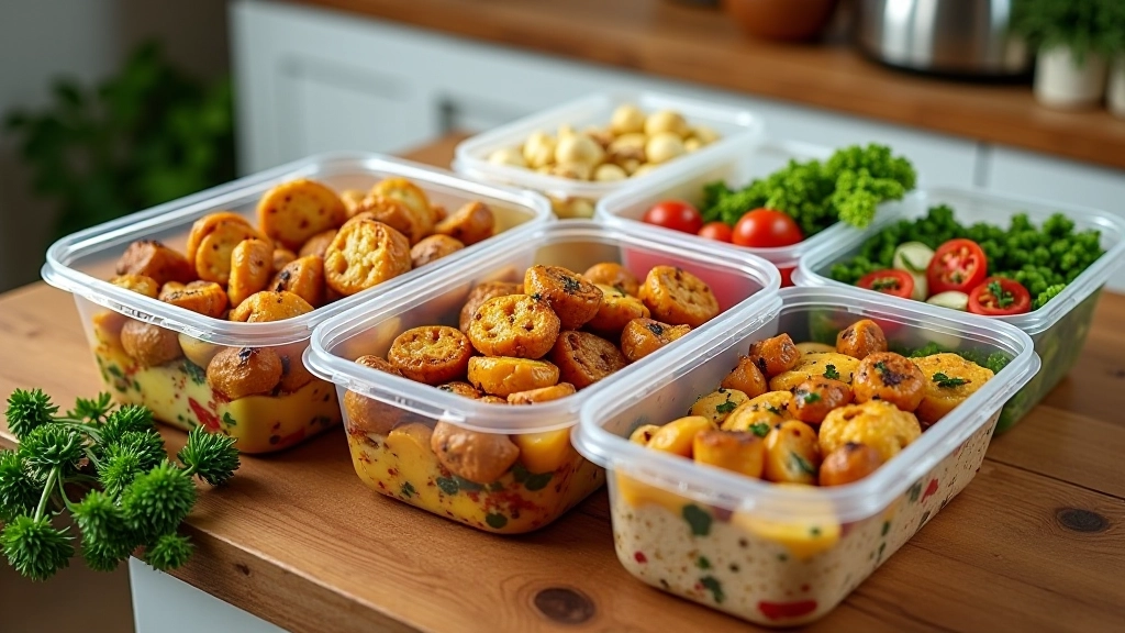 Připravené jídlo v plastových krabicích na pracovní desce